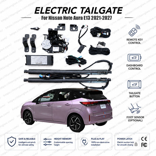 For Nissan Note / Note Aura E13 2021-2026 Smart Power Tailgate Lift Kit by LiTanglee® | Smart Electric Trunk Opener with Soft Close | Fits Note e-POWER S, X, Aura NISMO, E13 Chassis | Dual Struts | CE Certified