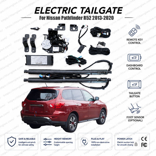 For Nissan Pathfinder R52 Series 2013-2020 Smart Power Tailgate Lift Kit by LiTanglee® | Smart Electric Trunk Opener with Soft Close | Fits Pathfinder S, SV Trims, R52 Chassis Layout | Heavy-Duty Dual Struts | CE Certified