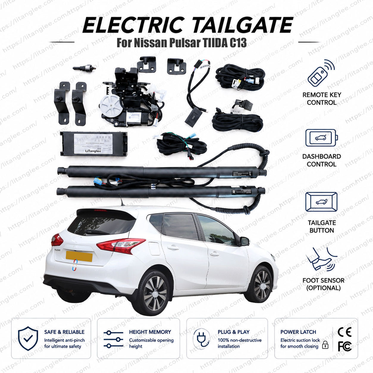 For Nissan Pulsar / TIIDA C13 Series 2015-2026 Smart Power Tailgate Lift Kit by LiTanglee® | Smart Electric Trunk Opener with Soft Close | Fits TIIDA, Pulsar DIG-T, C13 Chassis | Dual Struts | CE Certified