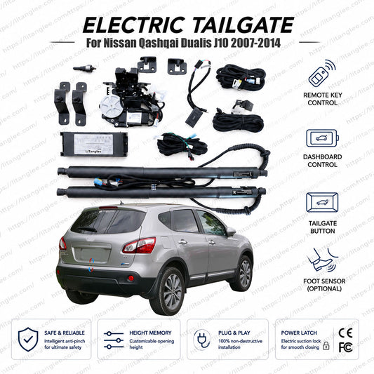 For Nissan Qashqai / Dualis J10 NJ10 Series 2007-2014 Smart Power Tailgate Lift Kit by LiTanglee® | Smart Electric Trunk Opener | Fits Qashqai+2 7-Seater, Visia, Acenta, Tekna, Ti, ST Trims | Dual Struts | CE Certified