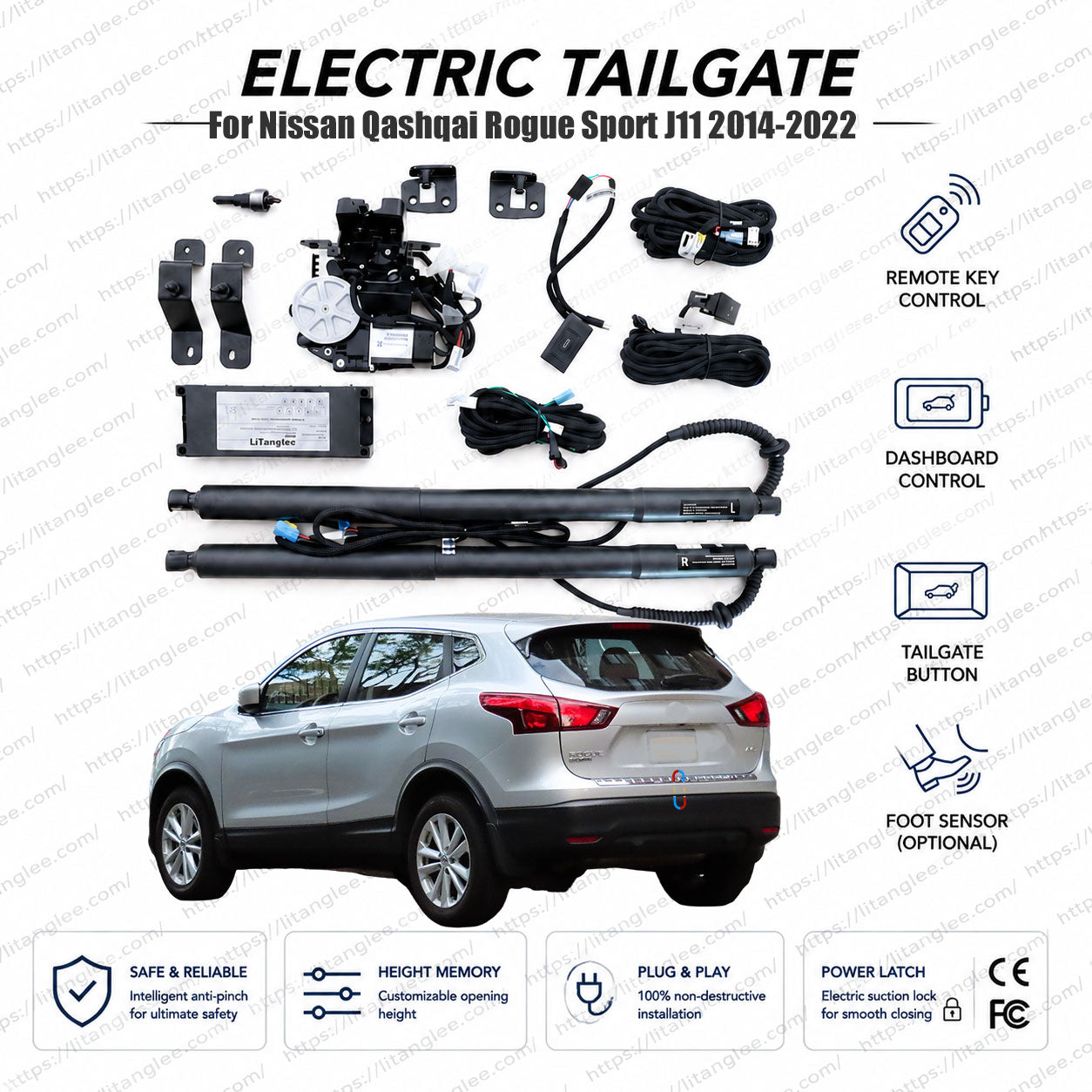For Nissan Qashqai / Rogue Sport J11 Series 2014-2022 Smart Power Tailgate Lift Kit | Smart Electric Trunk Opener | Fits Qashqai Visia, Acenta, N-Connecta, Tekna, Rogue Sport S, SV, SL Trims, J11 Chassis | Heavy-Duty Dual Struts | CE Certified