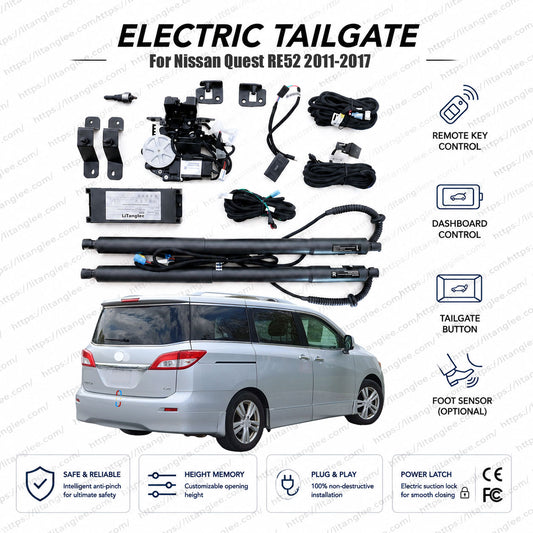 For Nissan Quest RE52 Series 2011-2017 Smart Power Tailgate Lift Kit by LiTanglee® | Smart Electric Trunk Opener with Soft Close | Fits Quest S, SV Trims, RE52 Chassis Layout | Heavy-Duty Dual Struts | CE Certified