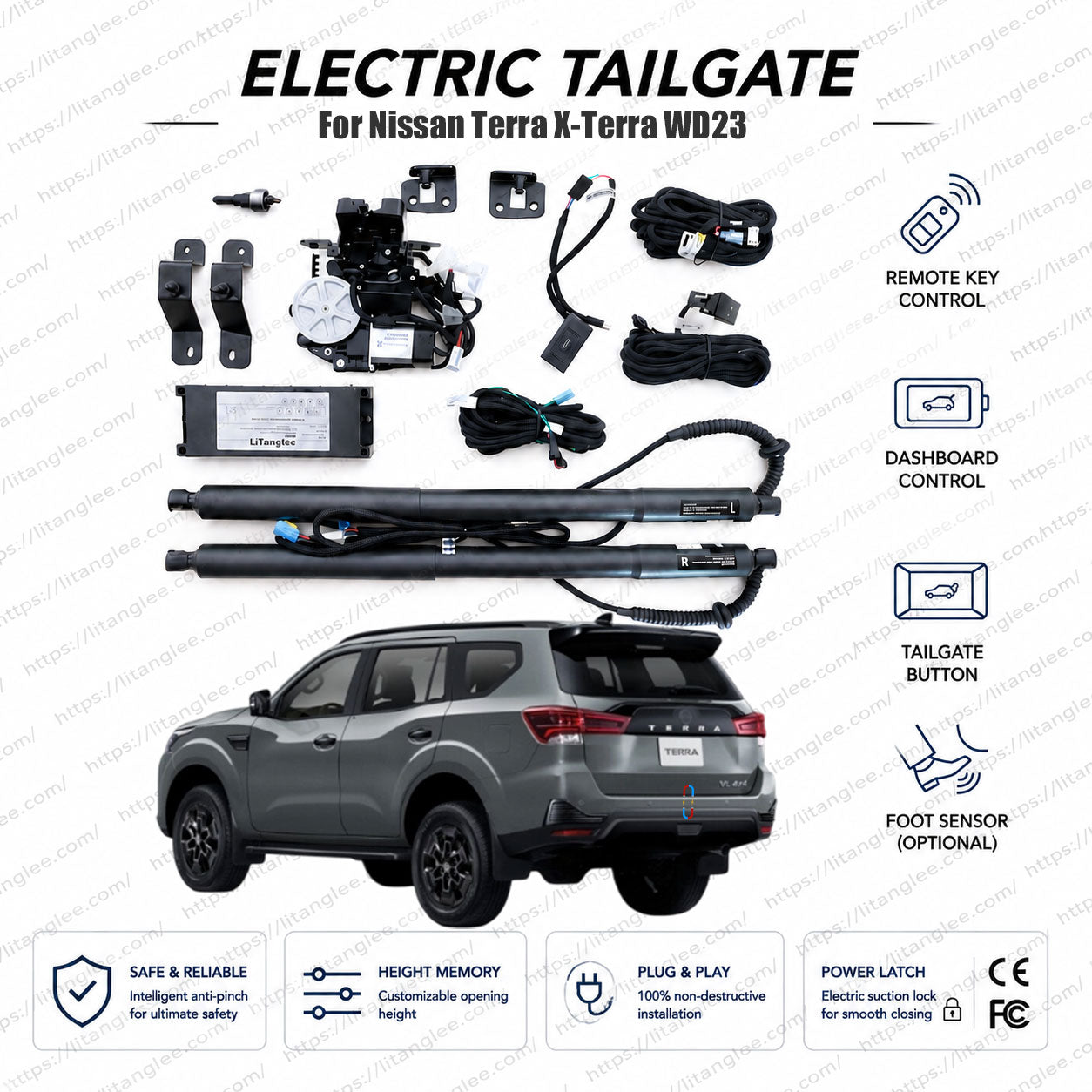 Für Nissan Terra / X-Terra WD23 Serie 2018-2026 Smart Power Heckklappen-Lift-Kit von LiTanglee® | Intelligenter elektrischer Kofferraumöffner mit Soft Close | Passend für Terra VL, SE, Premium 4WD, WD23 Chassis | Zwei Streben | CE-zertifiziert