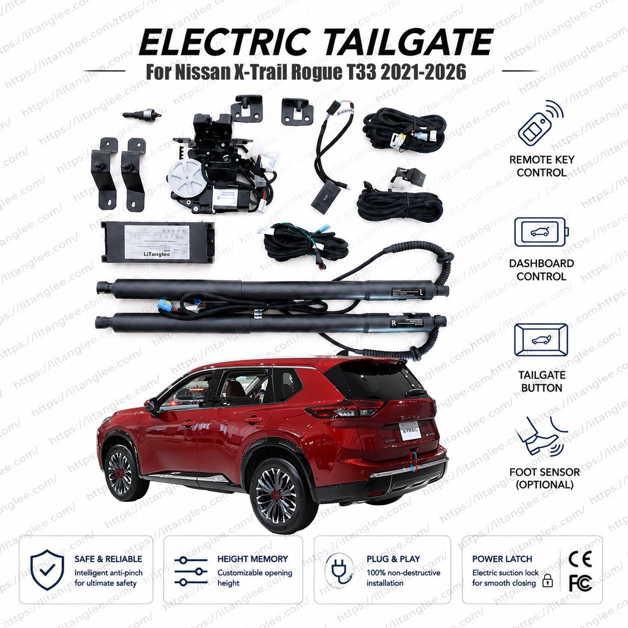 Für Nissan X-Trail / Rogue T33 Serie 2021-2026 Smart Power Heckklappen-Lift-Kit von LiTanglee® | Intelligenter elektrischer Kofferraumöffner | Passend für X-Trail e-POWER, Rogue S, SV, ST, ST-L Ausstattungen, T33 Chassis | Duale Streben | CE-zertifiziert