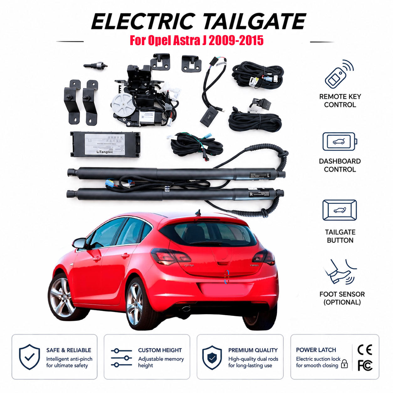 Para Opel Astra J 2009-2015 Elevador Eléctrico de Portón Trasero Automático | Apertura Eléctrica de Maletero | Ajuste OEM y Certificado CE