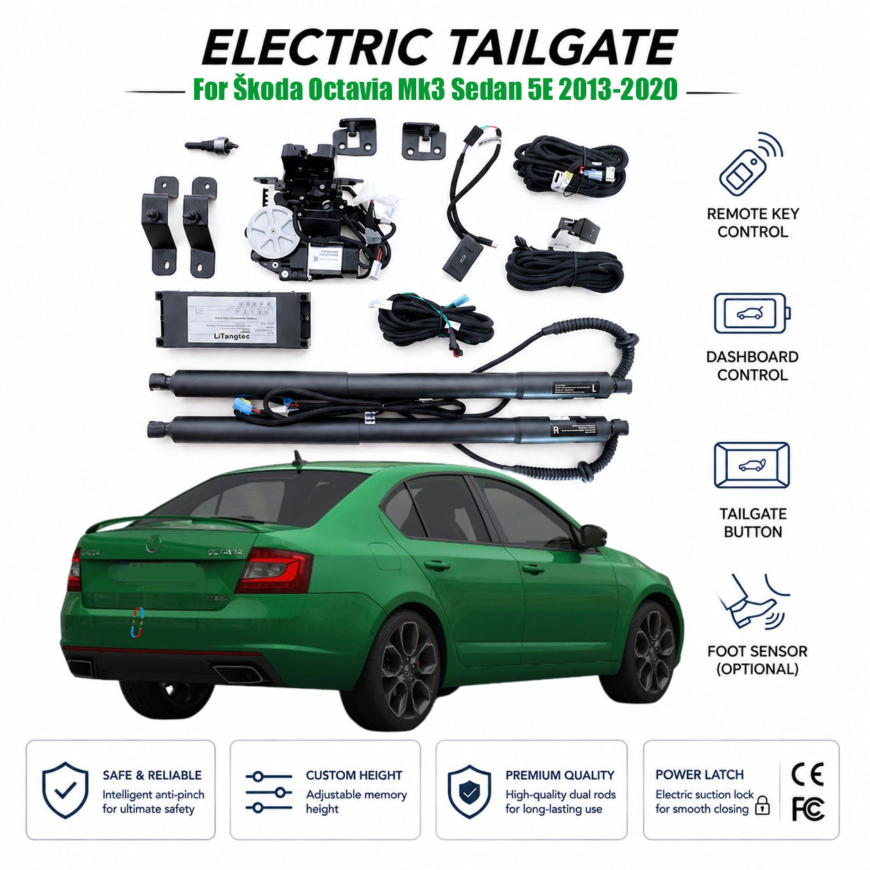For Škoda Octavia Mk3 Sedan 5E 2013-2020 Automatic Power Tailgate Lift Kit | Electric Trunk Opener | Ultra-Silent | OEM Fit & CE Certified