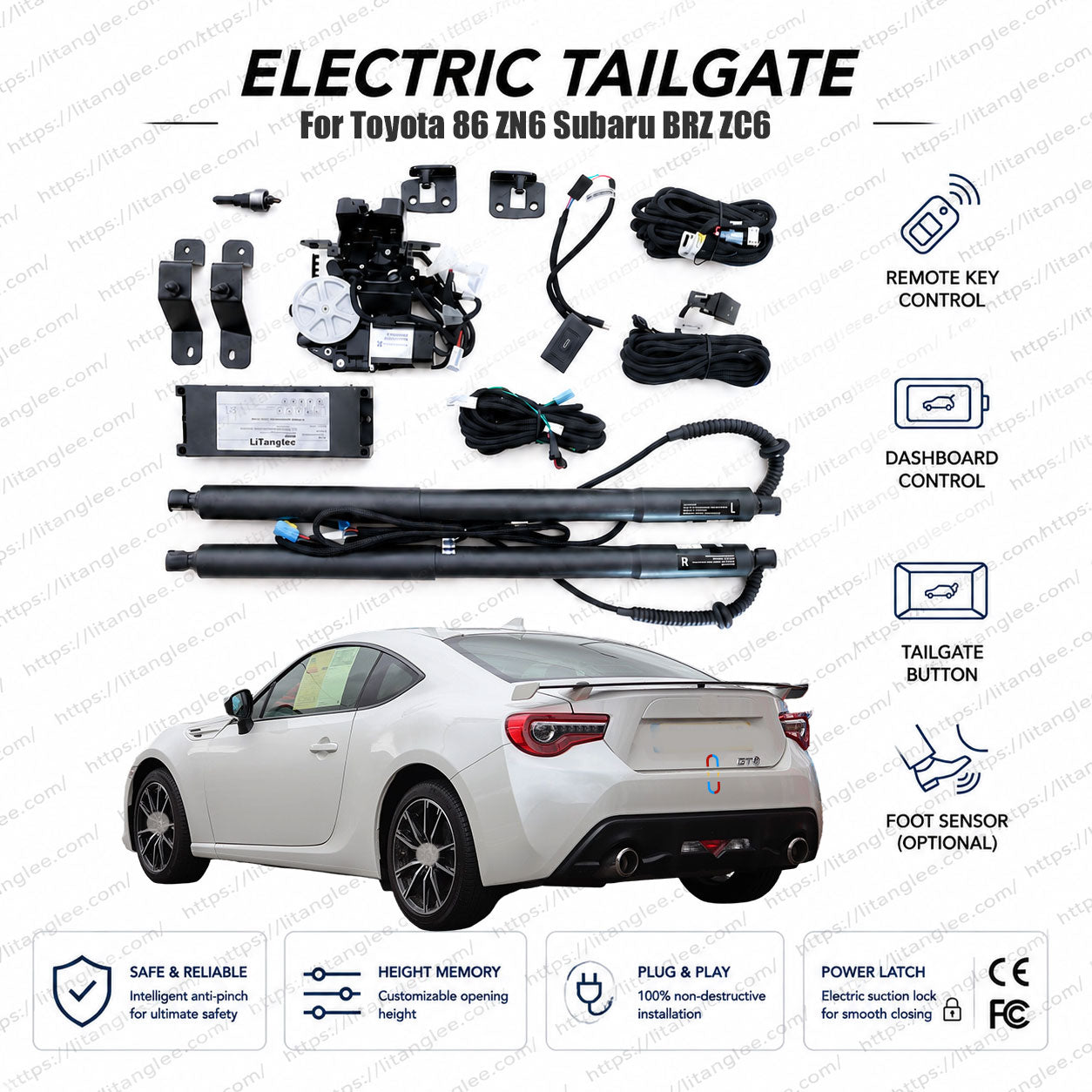 For Subaru BRZ ZC6 / Toyota 86 ZN6 2012-2021 Smart Power Tailgate Lift Kit by LiTanglee® | Electric Trunk Opener with Soft Close | Fits FR-S, 86, BRZ Chassis | Dual Struts