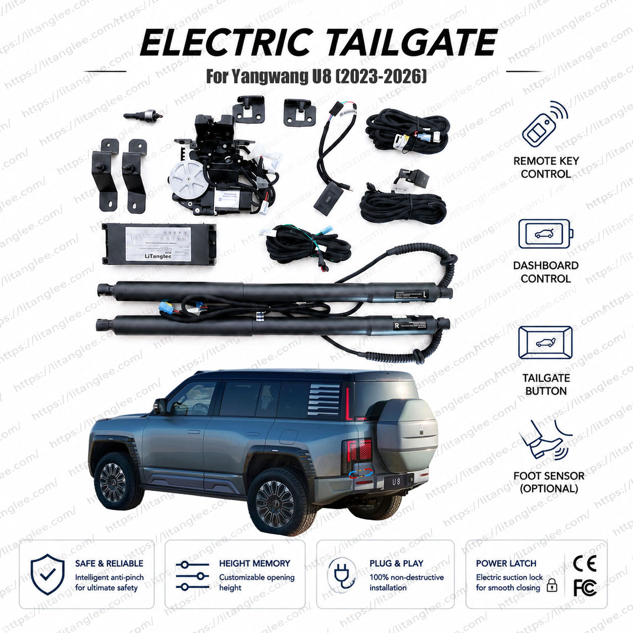For Yangwang U8 2023-2027 Smart Power Tailgate Lift Kit by LiTanglee® | Heavy-Duty Electric Trunk Opener with Soft Close | Full Digital Bus Integration | High-Torque Precision Actuators | Non-Destructive Installation