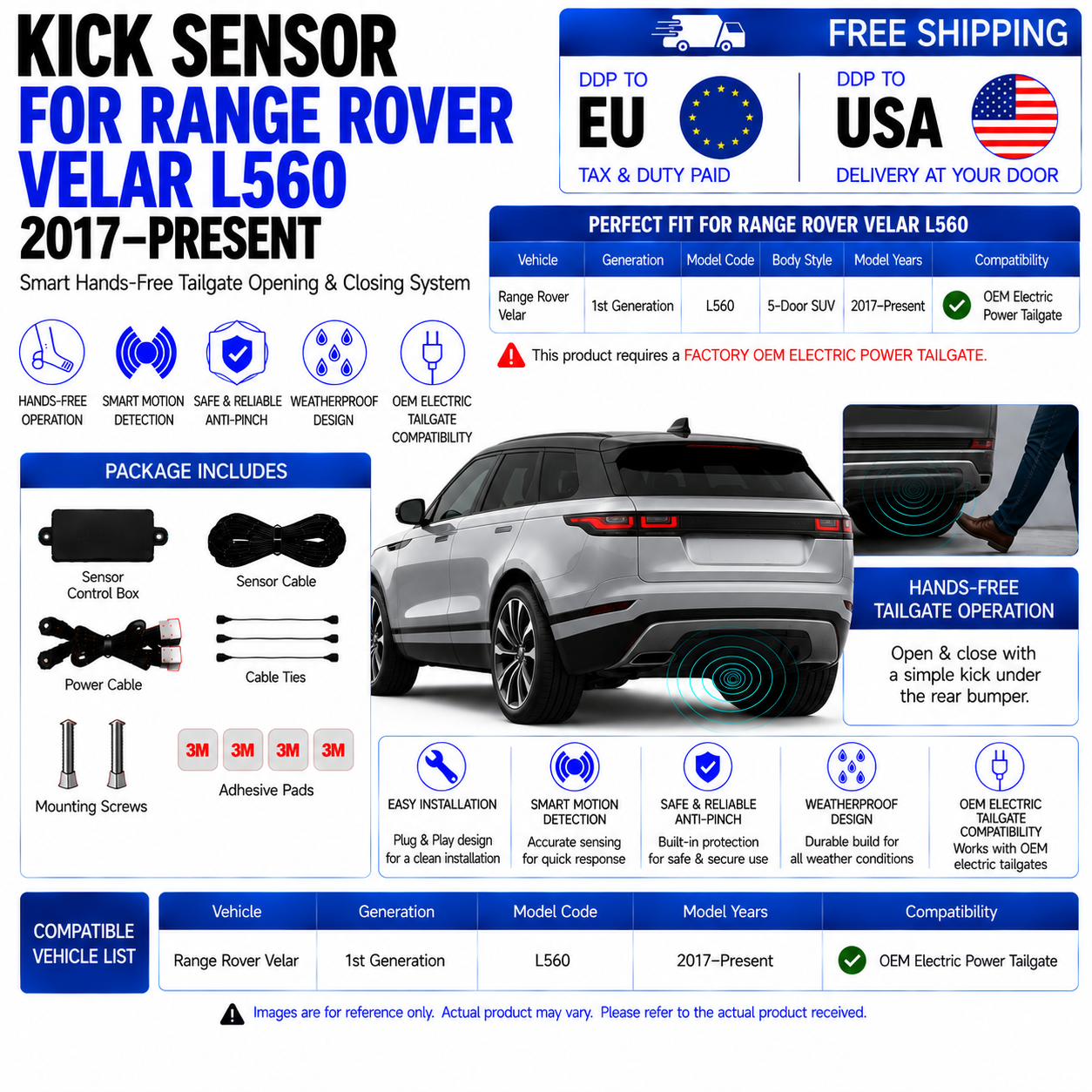 For Land Rover Range Rover Velar L560 (2017-Present) Electric Power Tailgate Kick Sensor | Smart Hands-Free Trunk Opener