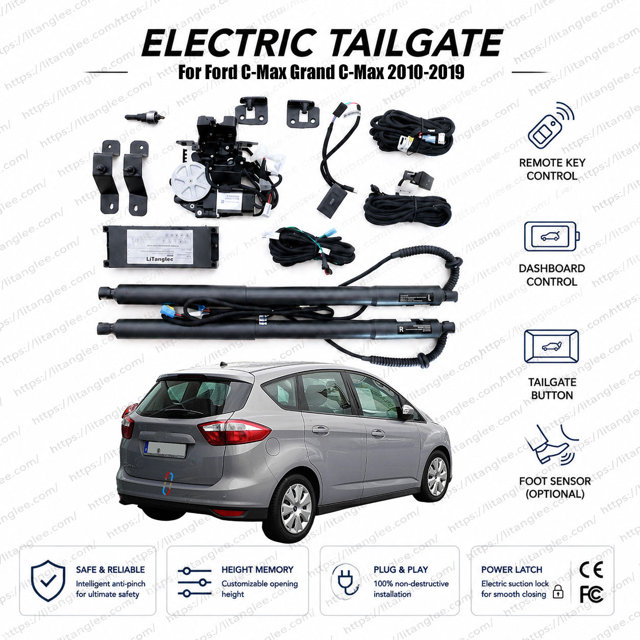 For Ford C-Max / Grand C-Max Mk2 2010-2019 Smart Power Tailgate Lift Kit by LiTanglee® | Smart Electric Trunk Opener | Fits C-Max Zetec, Trend, Titanium, Ambiente | Dual Struts | CE Certified