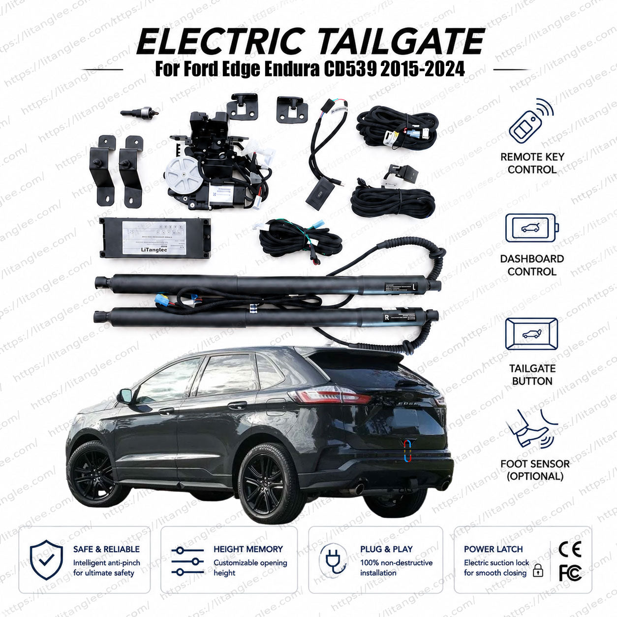 Für Ford Edge / Ford Endura CD539 2015-2024 Smart Power Heckklappen-Liftsystem von LiTanglee® | Intelligenter elektrischer Kofferraumöffner | Passend für Edge SE, SEL, ST-Line, Endura Trend | Doppelte Streben | CE-zertifiziert