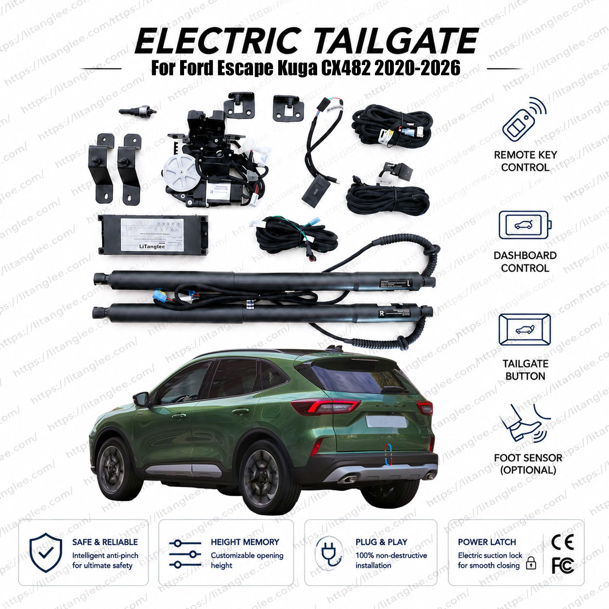 Für Ford Escape / Ford Kuga CX482 2020-2026 Smart Power Heckklappenlift-Kit von LiTanglee® | Intelligenter elektrischer Kofferraumöffner | Passend für Escape Hybrid, PHEV, ST-Line, Active, Titanium | Doppelstreben | CE-zertifiziert