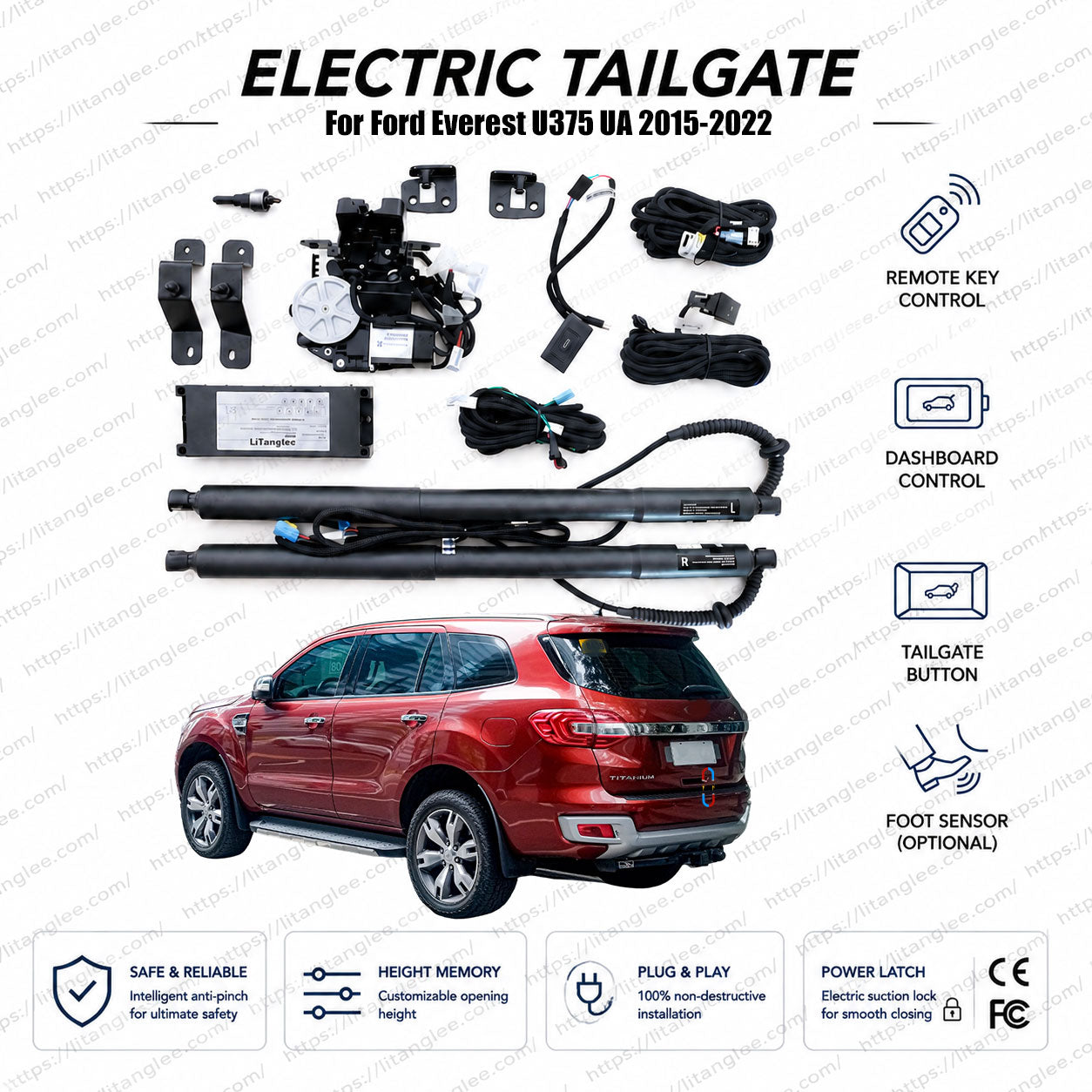 Für Ford Everest U375 / UA 2015-2022 Smart Power Heckklappen-Lift-Kit von LiTanglee® | Intelligenter elektrischer Kofferraumöffner | Passend für Everest Ambiente, Trend, 4x4, EcoBoost, TDCi | Dualstreben | CE-zertifiziert