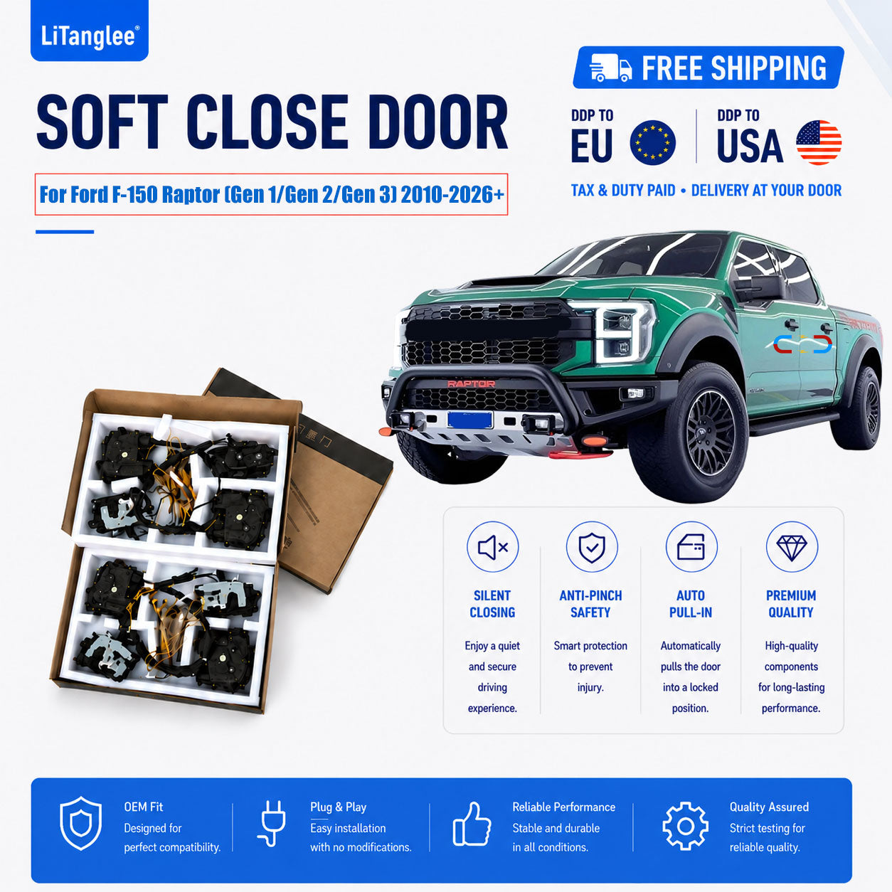 For Ford F-150 Raptor (Gen 1 / Gen 2 / Gen 3) (2010-2026+) Electric Soft Close Door Upgrade Kit | LiTanglee