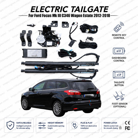 For Ford Focus Mk III C346 Station Wagon 2012-2018 Smart Power Tailgate Lift Kit by LiTanglee® | Smart Electric Trunk Opener | Fits Focus Estate, Wagon, Trend, Titanium | Dual Struts | CE Certified