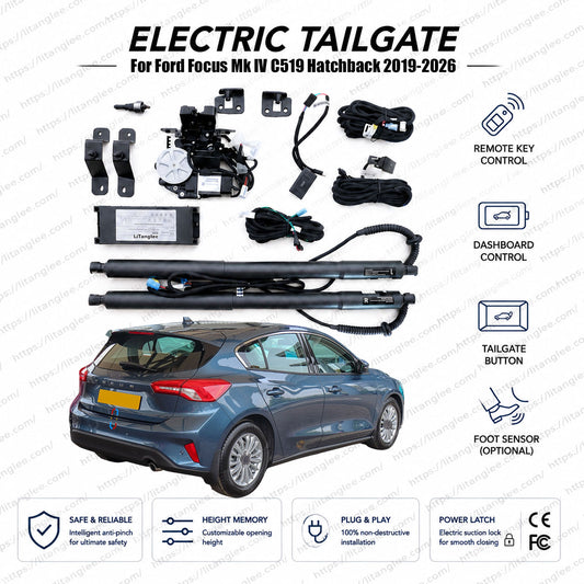 For Ford Focus Mk IV C519 Hatchback 2019-2026 Smart Power Tailgate Lift Kit by LiTanglee® | Smart Electric Trunk Opener | Fits Focus Active, ST-Line, Trend, Titanium, Zetec | Dual Struts | CE Certified