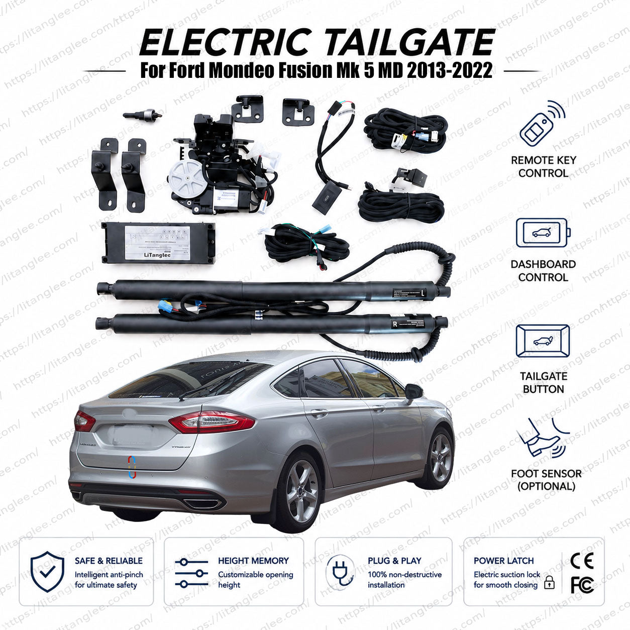 For Ford Mondeo Mk 5 MD / Ford Fusion 2013-2022 Smart Power Tailgate Lift Kit by LiTanglee® | Smart Electric Trunk Opener | Fits Fusion SE, SEL, Titanium, Mondeo Zetec | Dual Struts | CE Certified