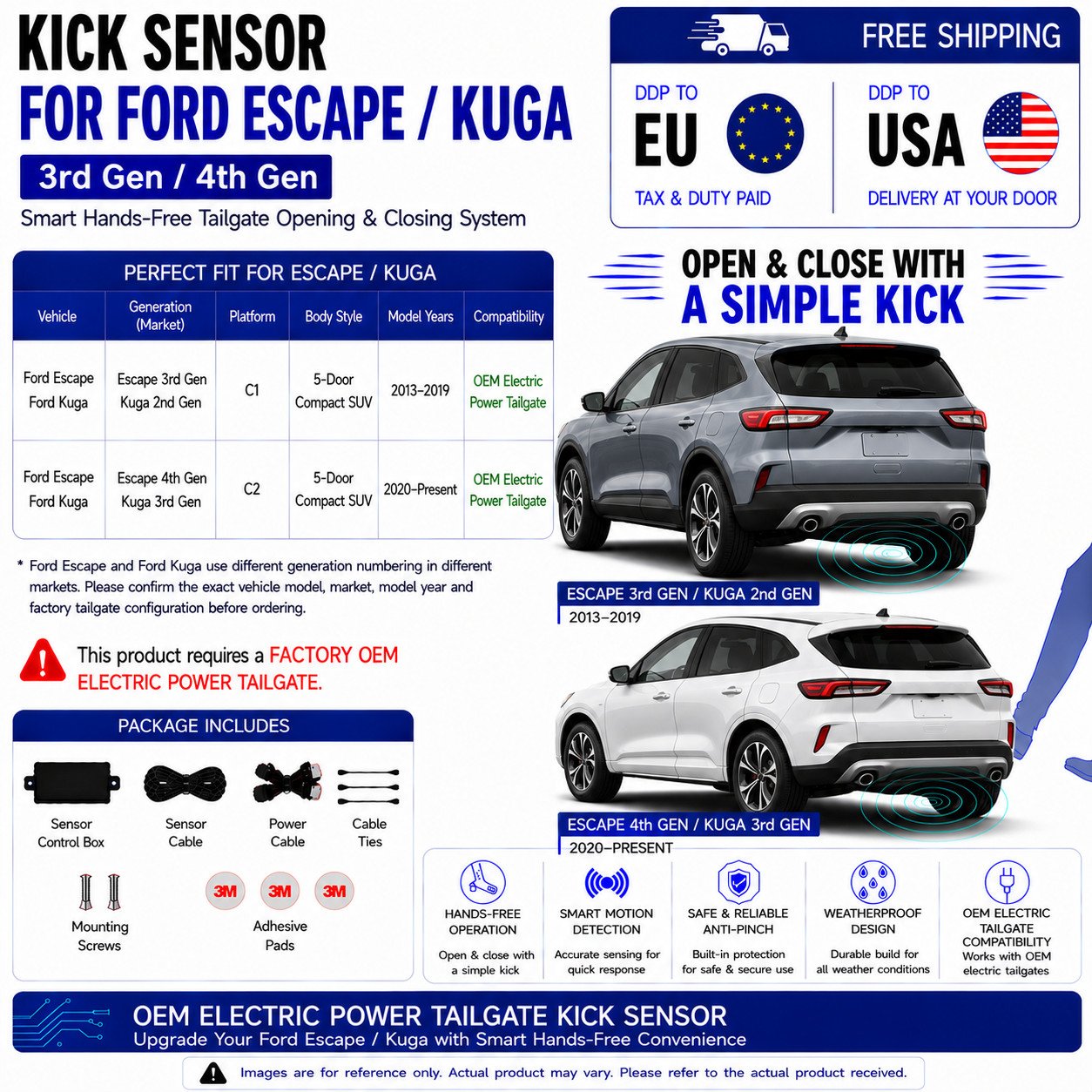 For Ford Escape / Kuga 3rd 4th Gen OEM Electric Power Tailgate Smart Hands-Free Kick Sensor – Foot-Activated Tailgate Opening & Closing System
