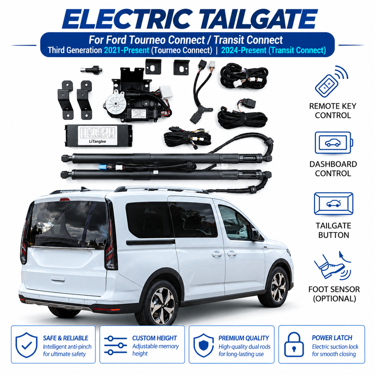 For Ford Tourneo Connect Transit Connect Third Generation 2021-2026 Electric Power Tailgate Kit, Automatic Liftgate Opening and Closing System