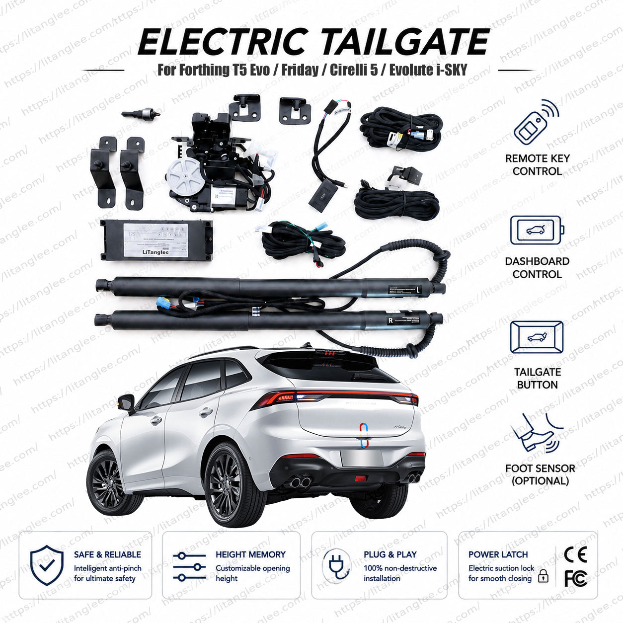 For Forthing T5 Evo / Friday / Evolute i-SKY / Cirelli 5 2021-2026 Smart Power Tailgate Lift Kit by LiTanglee® | Electric Trunk Opener with Soft Close | Global SUV Platform Upgrade | CAN-Bus Integrated | Non-Destructive Installation