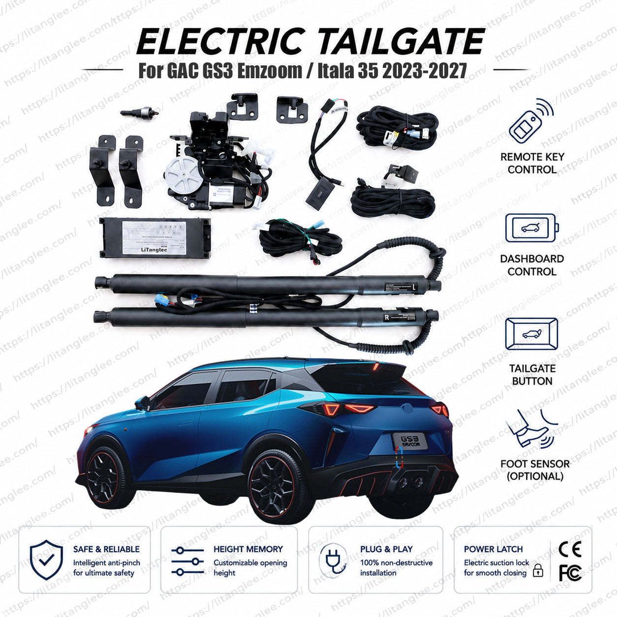 For GAC GS3 Emzoom / Itala 35 2023-2027 Smart Power Tailgate Lift Kit by LiTanglee® | Electric Trunk Opener with Soft Close | Global-Spec Compatibility | CAN-Bus Integrated | Non-Destructive Installation