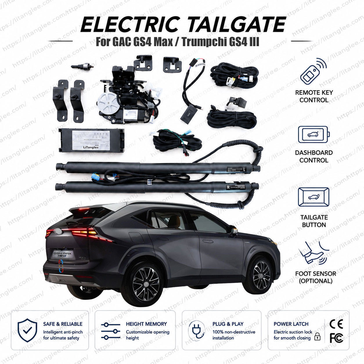 For GAC GS4 Max / Trumpchi GS4 III 2023-2027 Smart Power Tailgate Lift Kit by LiTanglee® | Electric Trunk Opener with Soft Close | Custom-Engineered for GAC Architecture | CAN-Bus Integrated | Non-Destructive Installation