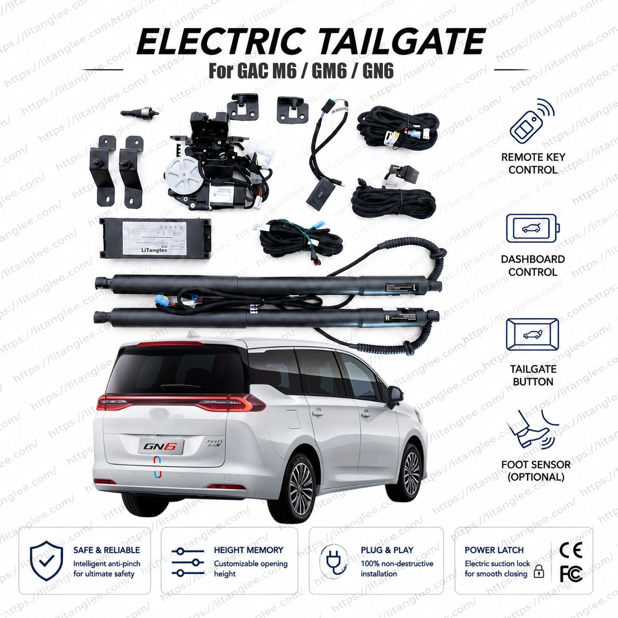 For GAC M6 / M6 Pro / GM6 / GN6 2019-2026 Smart Power Tailgate Lift Kit by LiTanglee® | Electric Trunk Opener with Soft Close | Global-Spec MPV Compatibility | CAN-Bus Integrated | Non-Destructive Installation