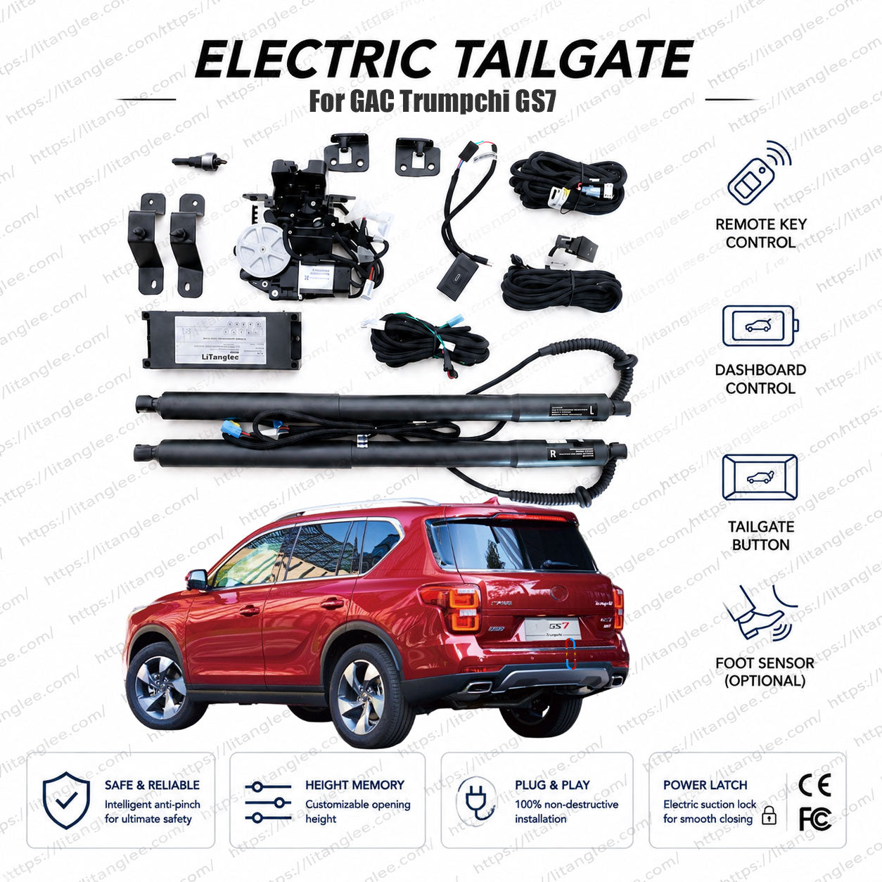 For GAC Trumpchi GS7 2017-2022 Smart Power Tailgate Lift Kit by LiTanglee® | Electric Trunk Opener with Soft Close | Heavy-Duty Actuators for Mid-Size SUV | CAN-Bus Integrated | Non-Destructive Installation