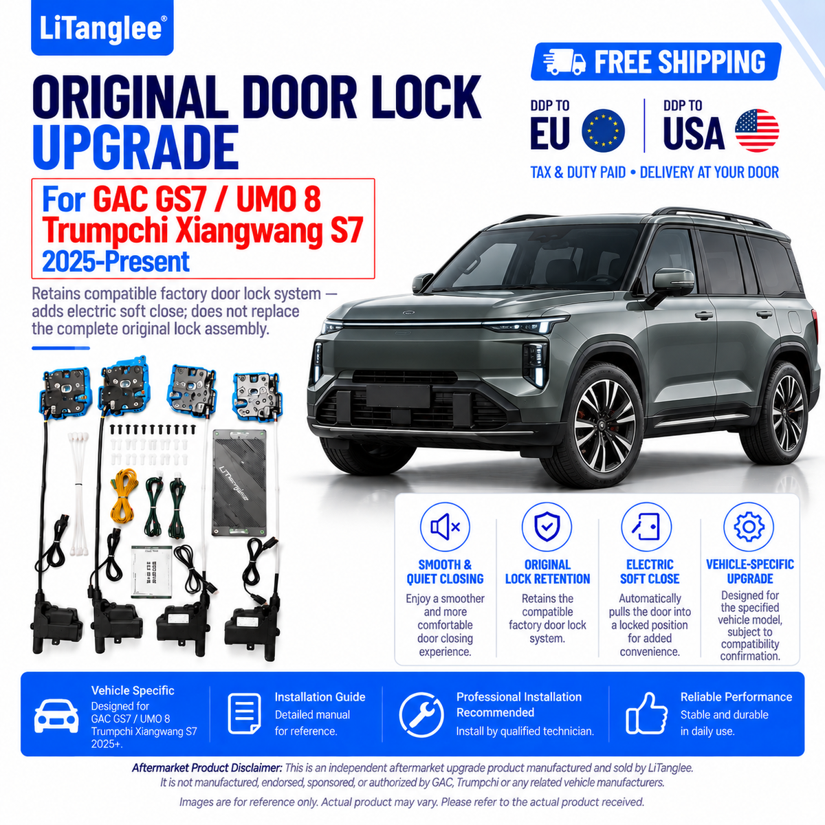 For GAC GS7 UMO 8 Trumpchi Xiangwang S7 Electric Soft Close Door Kit Original Door Lock Upgrade