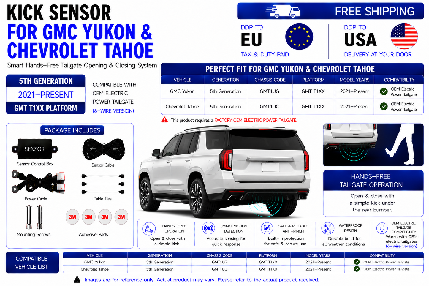 For GMC Yukon & Chevrolet Tahoe 5th Gen GMT1UG GMT1UC OEM Electric Power Tailgate Smart Hands-Free Kick Sensor – Foot-Activated Tailgate Opening & Closing System