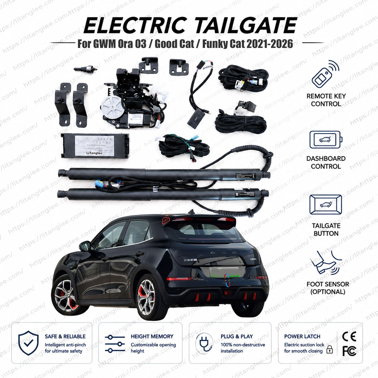 For GWM Ora 03 / Good Cat / Funky Cat ES11 2021-2026 Smart Power Tailgate Lift Kit by LiTanglee® | Electric Trunk Opener with Soft Close | EV-Optimized CAN-Bus Integration | Non-Destructive Installation