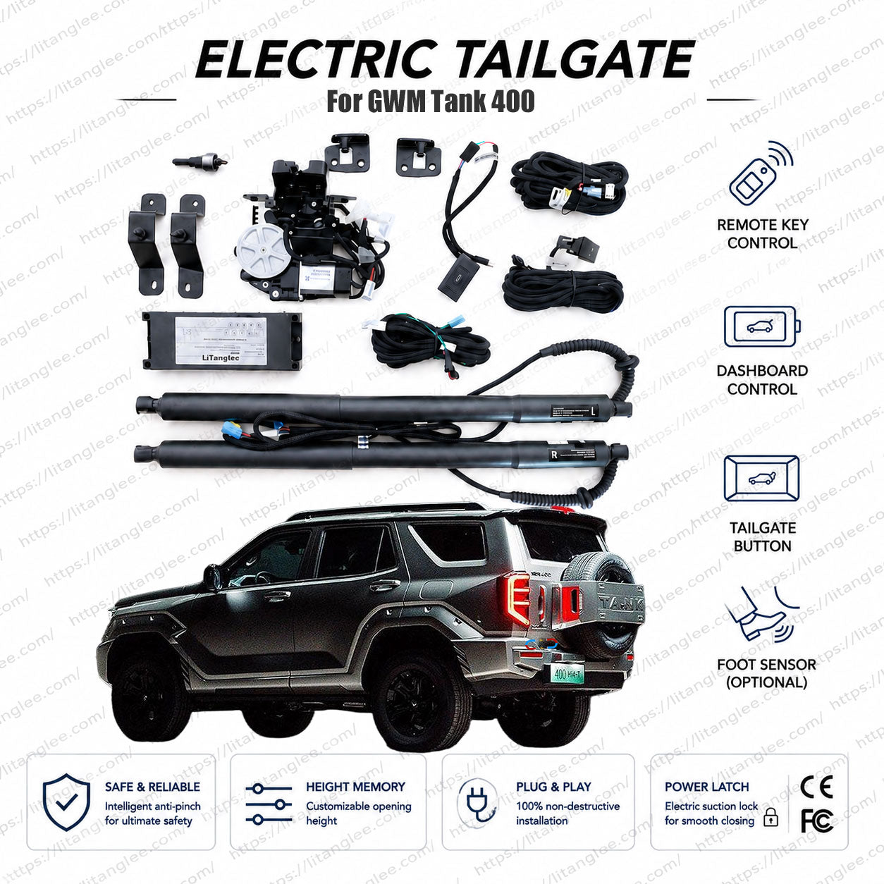 For GWM Tank 400 (Hi4-T) 2023-2027 Smart Power Tailgate Lift Kit by LiTanglee® | Electric Trunk Opener with Soft Close | Heavy-Duty Actuators for Off-Road Utility | CAN-Bus Integrated | Non-Destructive Installation