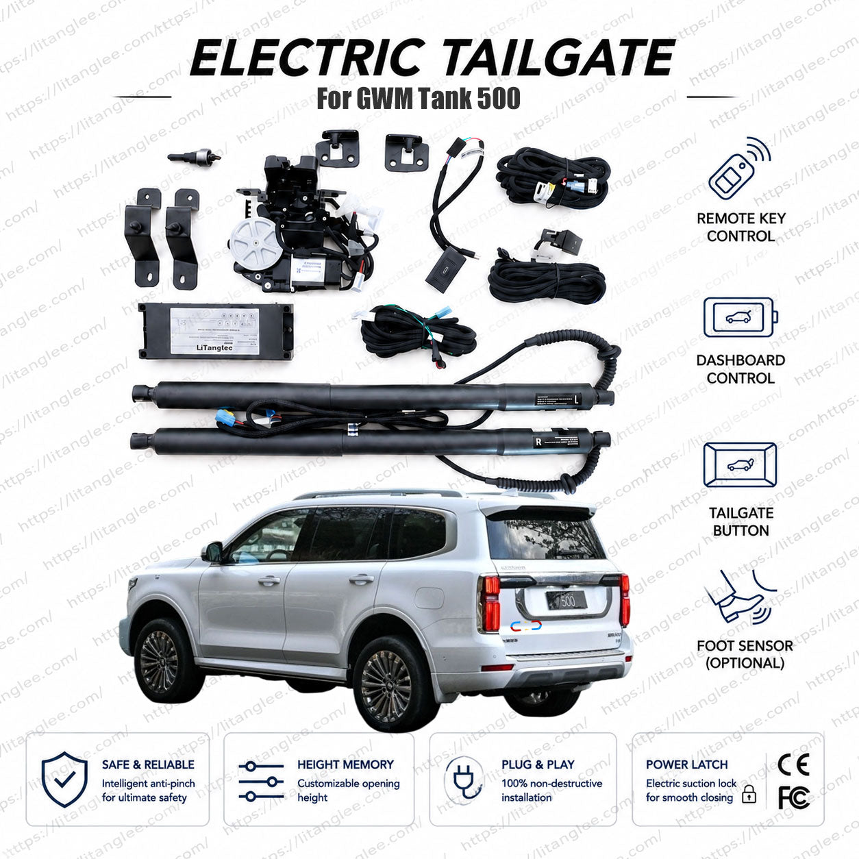 For GWM Tank 500 (P03) 2022-2027 Smart Power Tailgate Lift Kit by LiTanglee® | Electric Trunk Opener with Soft Close | Luxury SUV-Specific Silent Actuators | CAN-Bus Integrated | Non-Destructive Installation