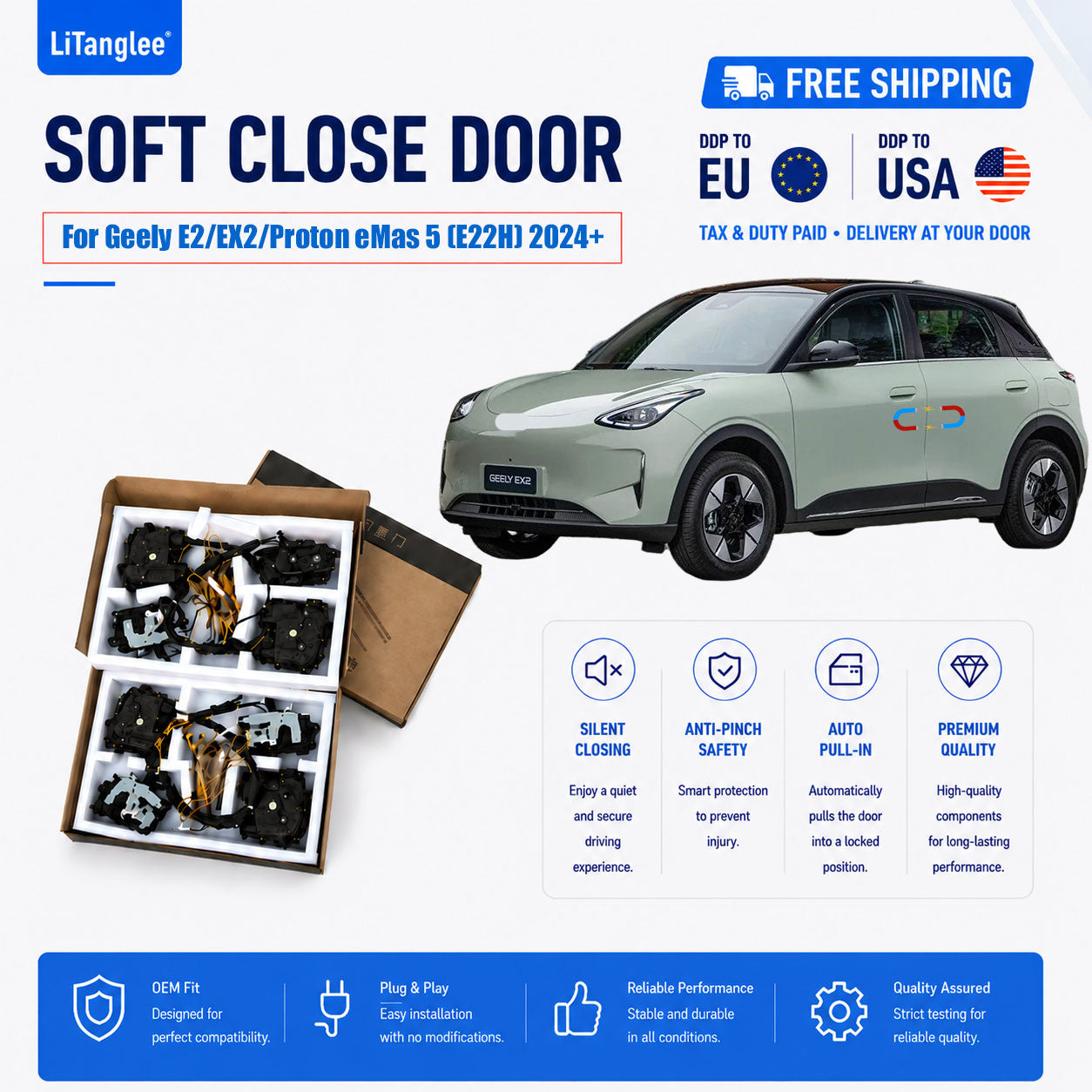 For Geely Xingyuan / E2 / EX2 / Proton eMas 5 (E22H) Electric Soft Close Door Upgrade Kit | LiTanglee