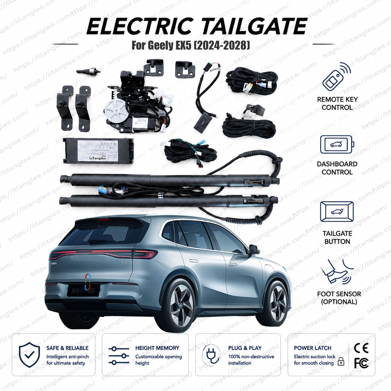 For Geely EX5 2024-2028 Smart Power Tailgate Lift Kit by LiTanglee® | Electric Trunk Opener with Soft Close | Pure Electric Platform Dedicated Integration | Precision-Fit Actuators | Non-Destructive Installation