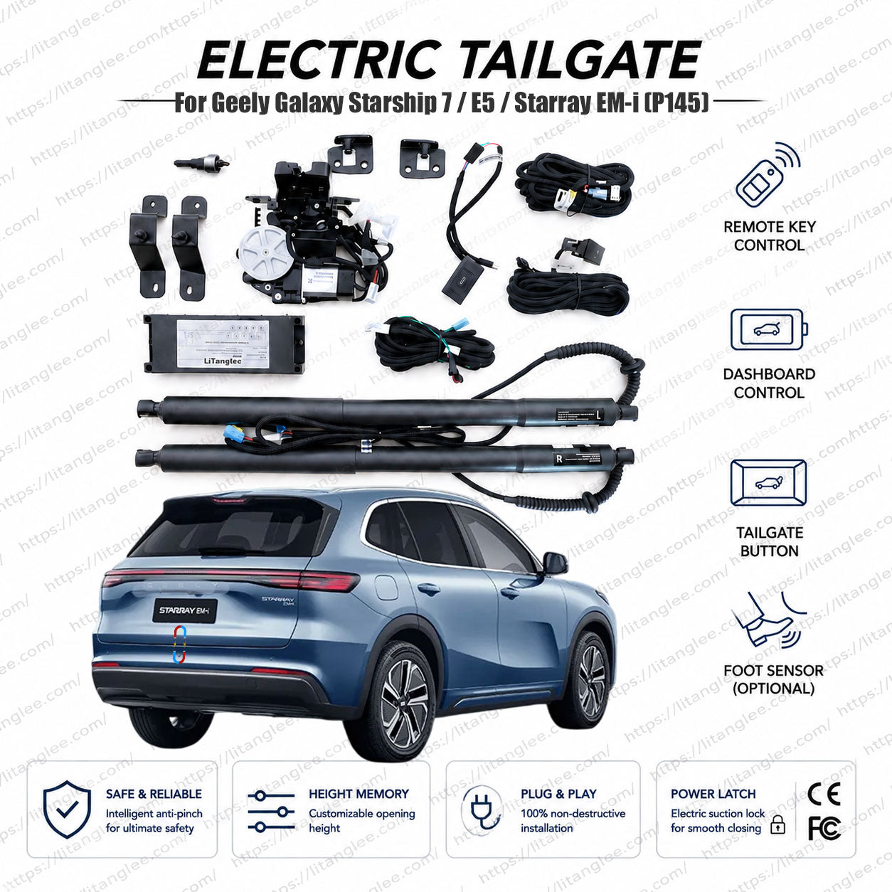 For Geely Galaxy Starship 7 / EX5 / E5 / Starray EM-i / Proton eMas 7 (P145) 2025-2026 Smart Power Tailgate Lift Kit by LiTanglee® | Electric Trunk Opener with Soft Close | EM-i Platform Dedicated Integration | Non-Destructive Installation