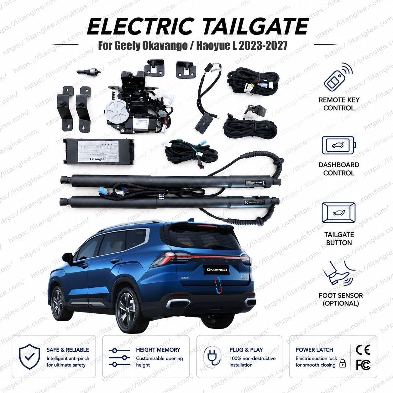 For Geely Okavango / Haoyue L 2023-2027 Smart Power Tailgate Lift Kit by LiTanglee® | Electric Trunk Opener with Soft Close | Full Digital Bus Integration | Precision-Fit Actuators | Non-Destructive Installation
