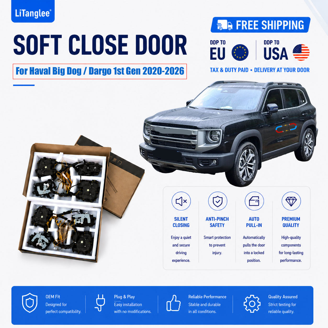 For Haval Big Dog / Dargo 1st Gen (2020-2026) Electric Soft Close Door Upgrade Kit | LiTanglee