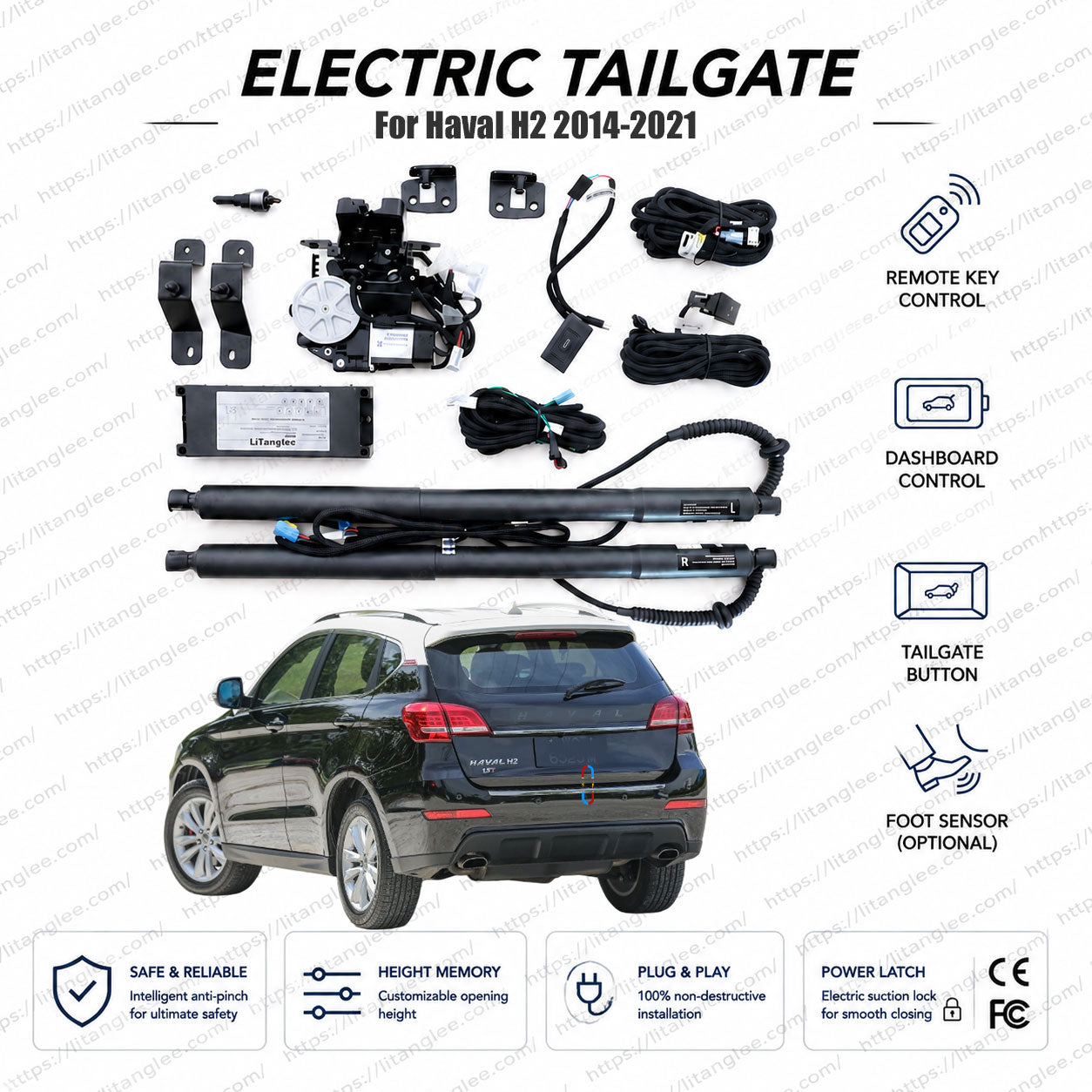For Haval H2 2014-2020 Smart Power Tailgate Lift Kit by LiTanglee® | Electric Trunk Opener with Soft Close | SUV-Specific Silent Actuators | Non-Destructive Plug-and-Play Installation
