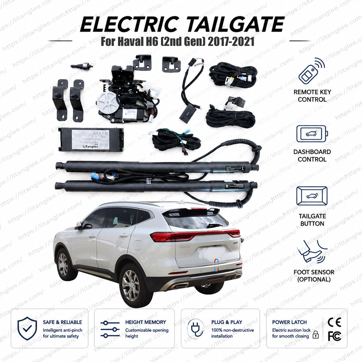 For Haval H6 (2nd Gen) 2017-2021 Smart Power Tailgate Lift Kit by LiTanglee® | Electric Trunk Opener with Soft Close | SUV-Dedicated Silent Actuators | CAN-Bus Integrated | Non-Destructive Installation