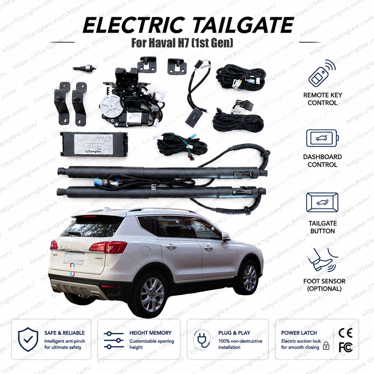 For Haval H7 2015-2021 Smart Power Tailgate Lift Kit by LiTanglee® | Electric Trunk Opener with Soft Close | Heavy-Duty Actuators for Mid-Size SUV | CAN-Bus Integrated | Non-Destructive Installation