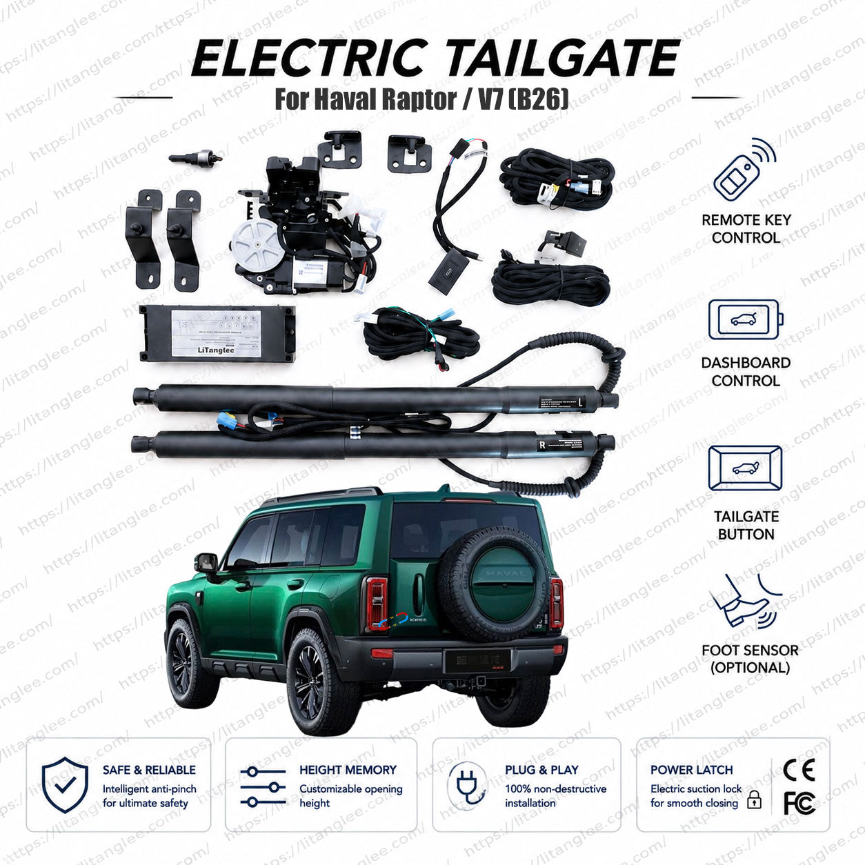 For Haval Raptor / V7 (B26) 2023-2027 Smart Power Tailgate Lift Kit by LiTanglee® | Electric Trunk Opener with Soft Close | Hi4 Platform-Compatible | Heavy-Duty Actuators | Non-Destructive Installation