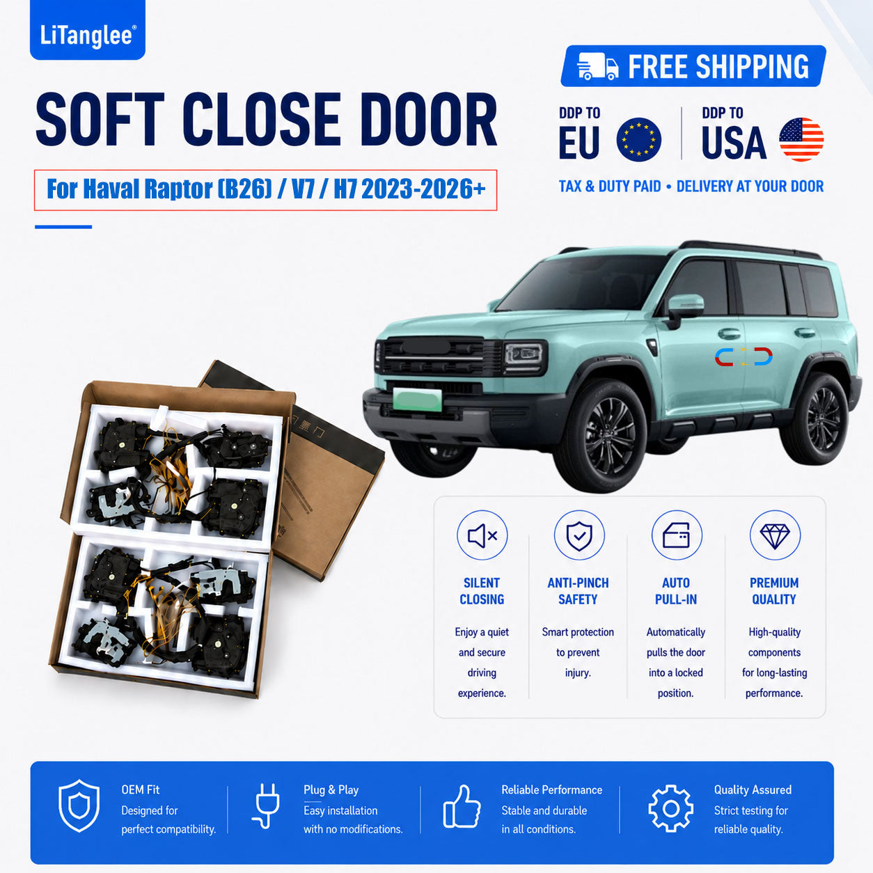 For Haval Raptor (B26) / V7 / H7 (2023-2026+) Electric Soft Close Door Upgrade Kit | LiTanglee