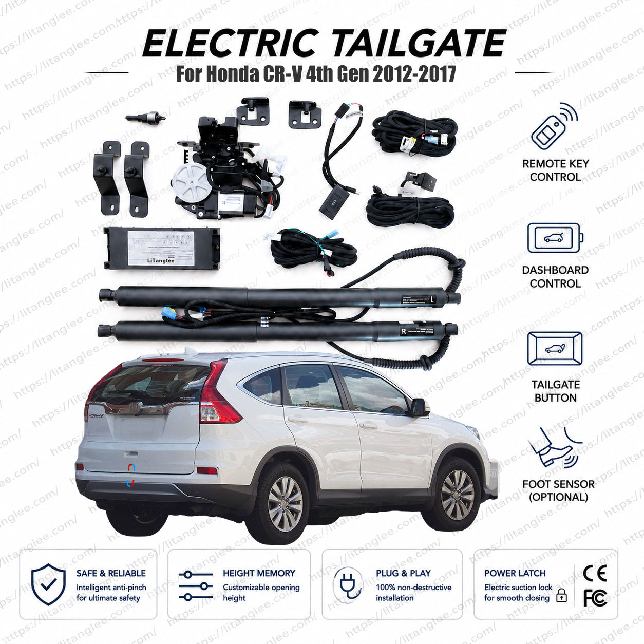 Für Honda CR-V 4. Generation 2012-2017 Smart Power Heckklappen-Lift-Kit von LiTanglee® | Intelligenter elektrischer Kofferraumöffner | Passend für CR-V LX, EX, EX-L, SE, Touring, 4WD, RM1, RM3, RM4 | Duale Streben | CE-zertifiziert