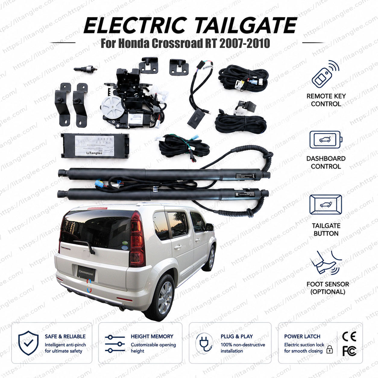 Für Honda Crossroad RT 2007-2010 Intelligentes elektrisches Heckklappen-Hebekit von LiTanglee® | Intelligenter elektrischer Kofferraumöffner | Passend für Crossroad RT1, RT2, RT3, RT4, 4WD, i-VTEC 7-Sitzer | Doppelstreben | CE-zertifiziert