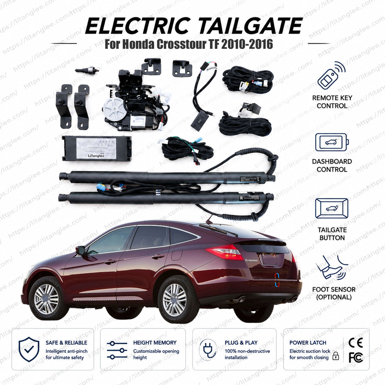 Für Honda Crosstour TF 2010-2016 Smart Power Heckklappenlift-Kit von LiTanglee® | Intelligenter elektrischer Kofferraumöffner | Passt für Crosstour EX, EX-L, 4WD, i-VTEC V6, TF1, TF2, TF3, TF4 | Doppelstreben | CE-zertifiziert