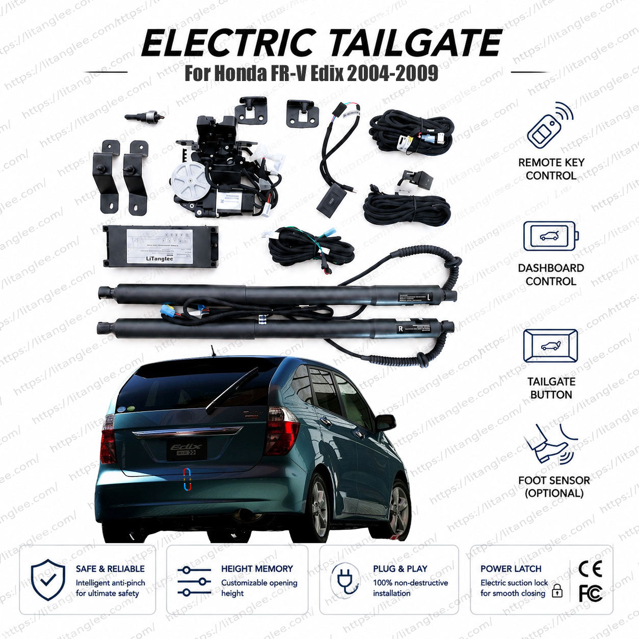 For Honda FR-V / Edix 2004-2009 Smart Power Tailgate Lift Kit by LiTanglee® | Smart Electric Trunk Opener | Fits FR-V 1.7, 1.8 VTEC, 2.0 i-VTEC, i-CTDi Diesel 6-Seater | Dual Struts | CE Certified
