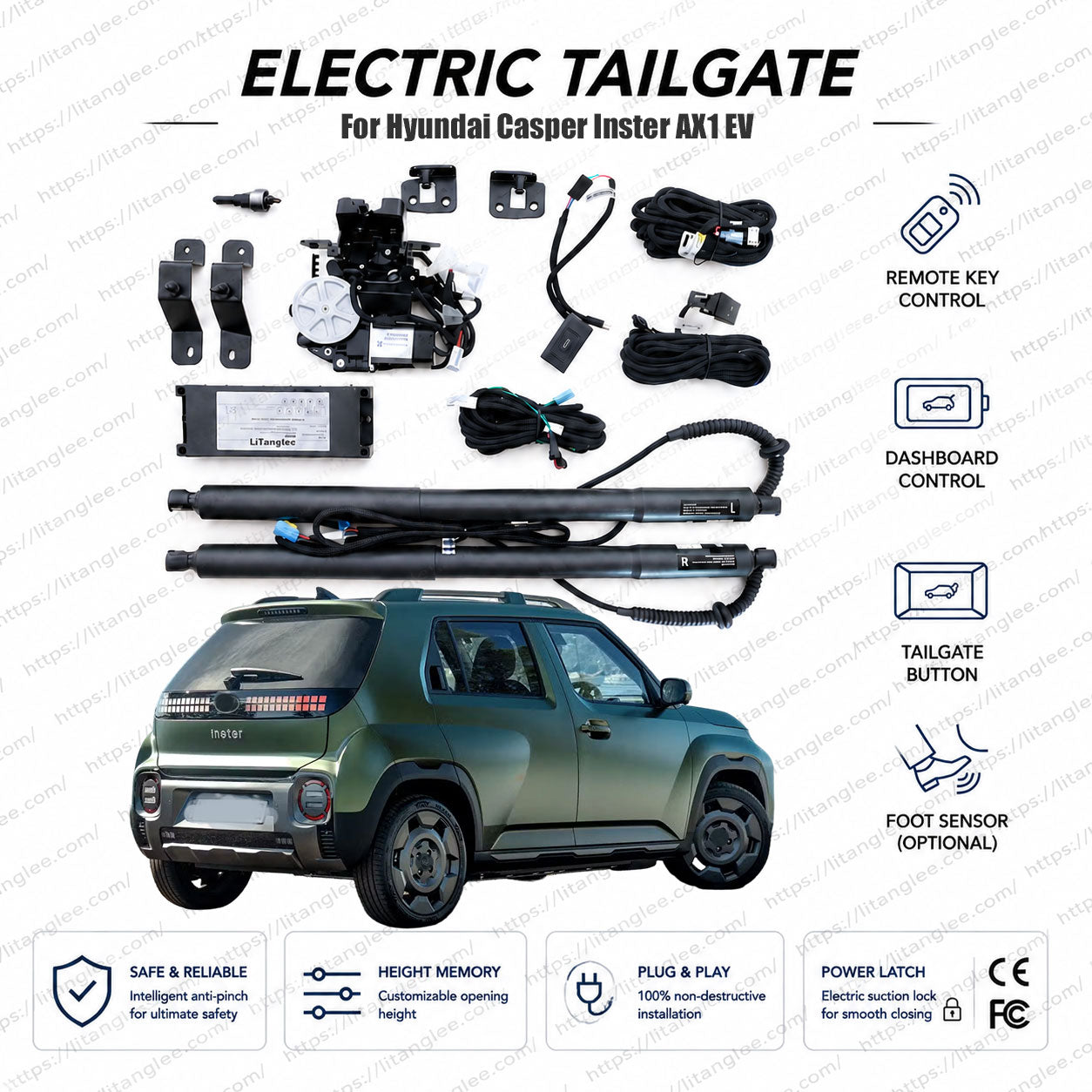 Für Hyundai Casper / Hyundai Inster AX1 2021-2026 Smart Power Heckklappen-Hebekit von LiTanglee® | Smart Electric Kofferraumöffner | Passend für Inster EV, Cross, Turbo | Doppelte schlanke Streben | CE-zertifiziert