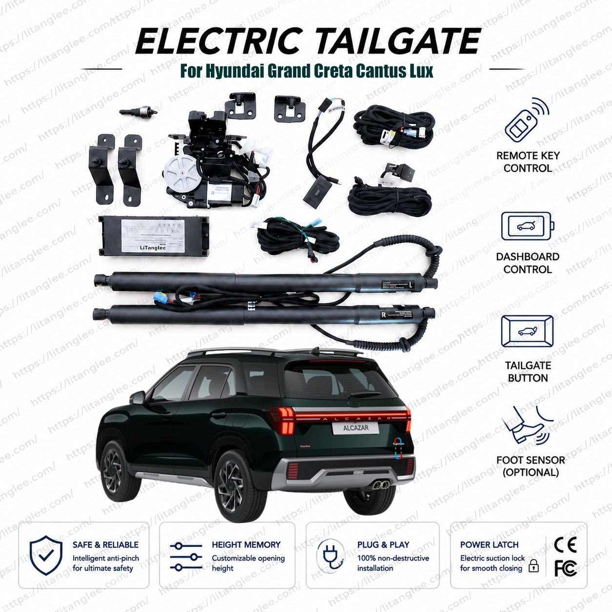 For Hyundai Alcazar / Grand Creta 2021-2026 Power Tailgate Lift Kit by LiTanglee® | Fits Creta Grand, Cantus Lux | Smart Electric Trunk Opener | 3-Row 7-Seater SUV | Dual Struts | CE Certified