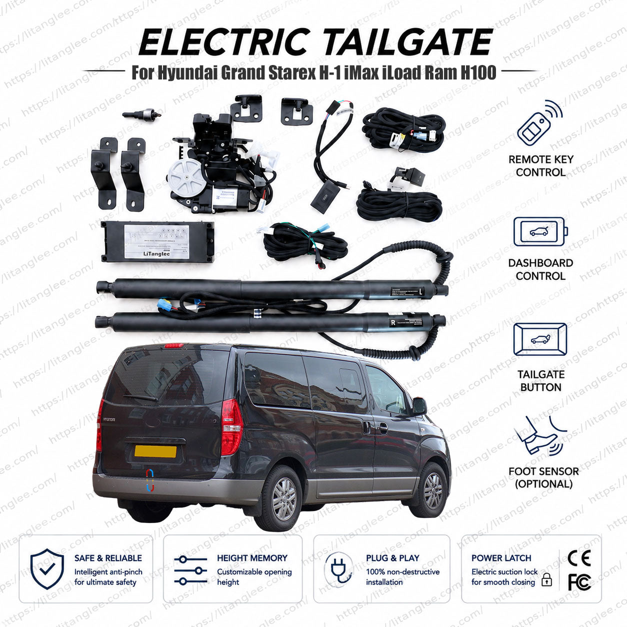 Für Hyundai Grand Starex / H-1 2017-2026 Schwerlast-elektrische Heckklappenlift-Kit von LiTanglee® | Passend für iMax, iLoad, i800, Ram H100 Van, Starex Royale | Intelligenter elektrischer Kofferraumöffner | Industrielle Doppelstreben | CE-zertifiziert